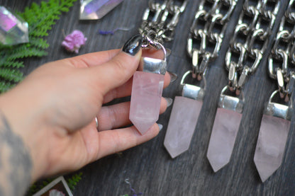 Rose Quartz Chunky Chain Necklace