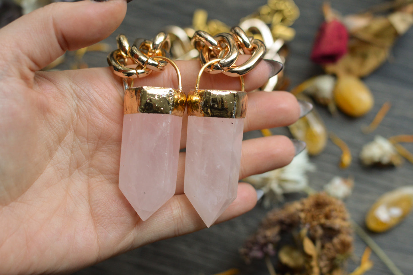 Rose Quartz Gold Tone Chunky Chain Necklace