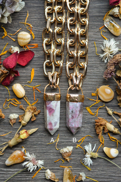 Rubellite (Pink Tourmaline) Gold Tone Chunky Chain Necklace