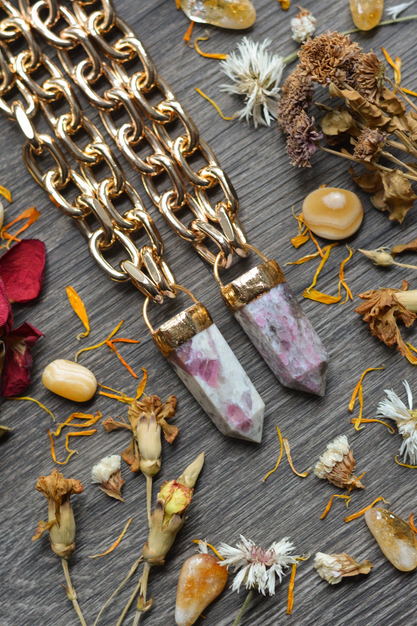 Rubellite (Pink Tourmaline) Gold Tone Chunky Chain Necklace