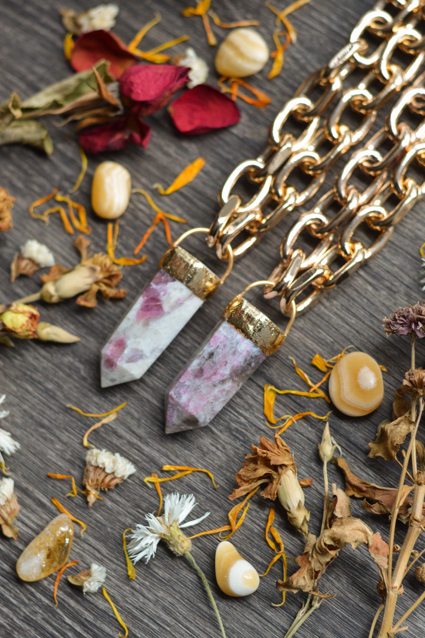 Rubellite (Pink Tourmaline) Gold Tone Chunky Chain Necklace