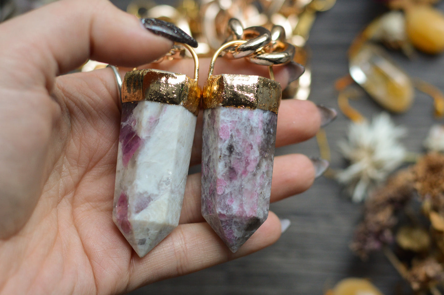 Rubellite (Pink Tourmaline) Gold Tone Chunky Chain Necklace