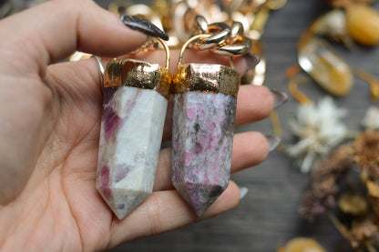 Rubellite (Pink Tourmaline) Gold Tone Chunky Chain Necklace