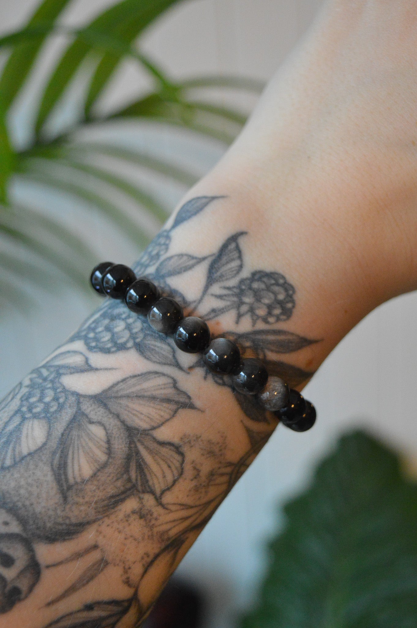 Silver Sheen Obsidian Bead Bracelet