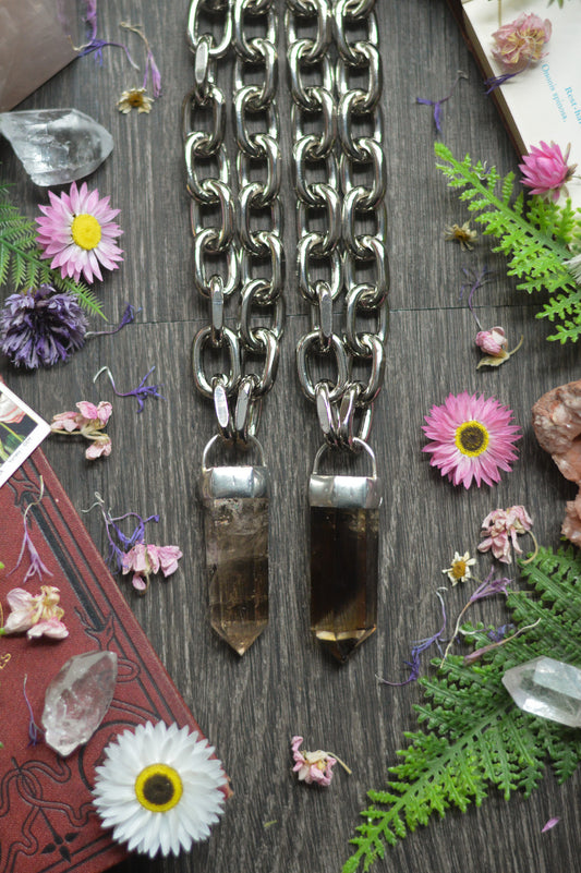 Smokey Quartz Chunky Chain Necklace