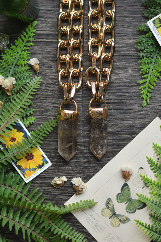 Smokey Quartz Gold Tone Chunky Chain Necklace