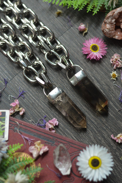 Smokey Quartz Chunky Chain Necklace