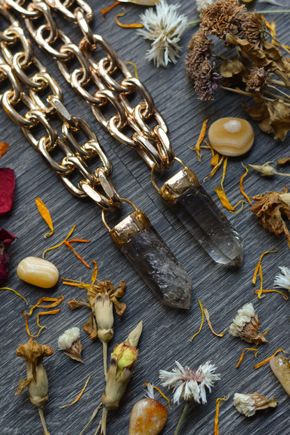 Smokey Quartz Gold Tone Chunky Chain Necklace
