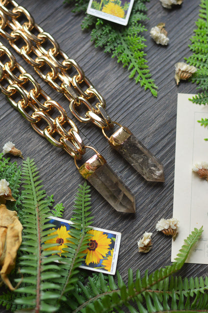 Smokey Quartz Gold Tone Chunky Chain Necklace