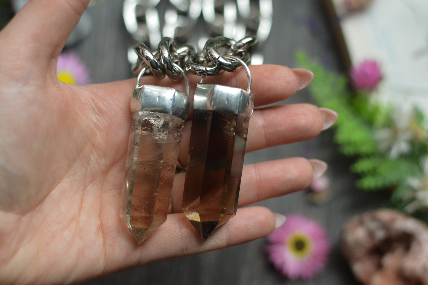 Smokey Quartz Chunky Chain Necklace