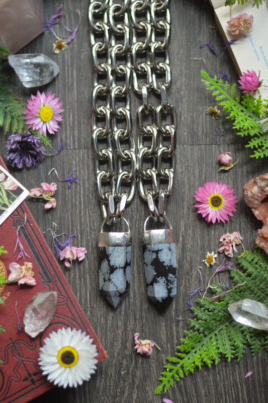 Snowflake Obsidian Chunky Chain Necklace