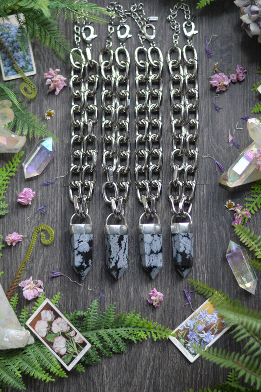 Snowflake Obsidian Chunky Chain Necklace