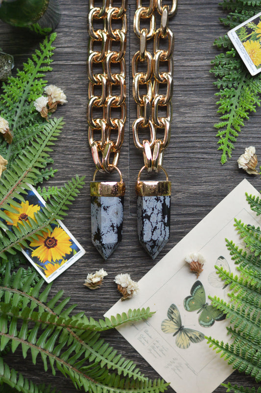 Snowflake Obsidian Gold Tone Chunky Chain Necklace