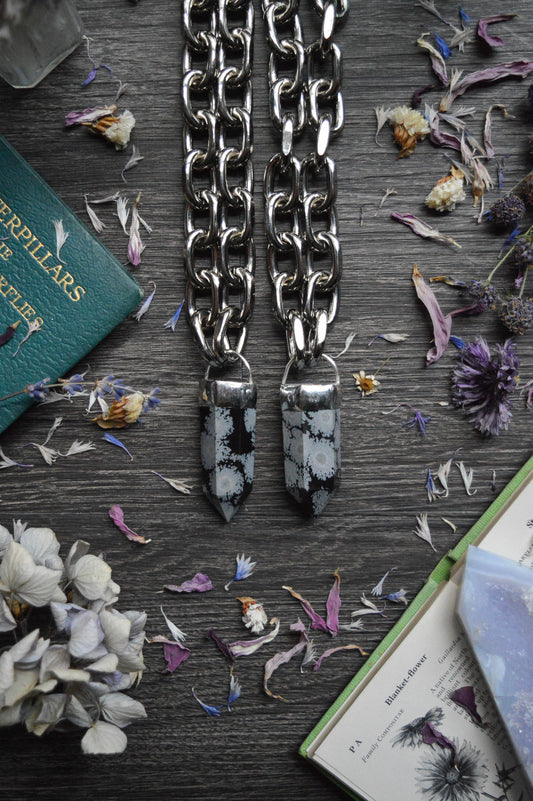 Snowflake Obsidian Chunky Chain Necklace