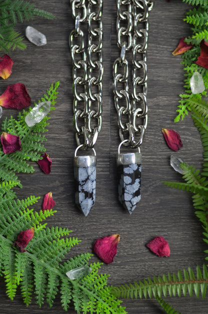 Snowflake Obsidian Chunky Chain Necklace