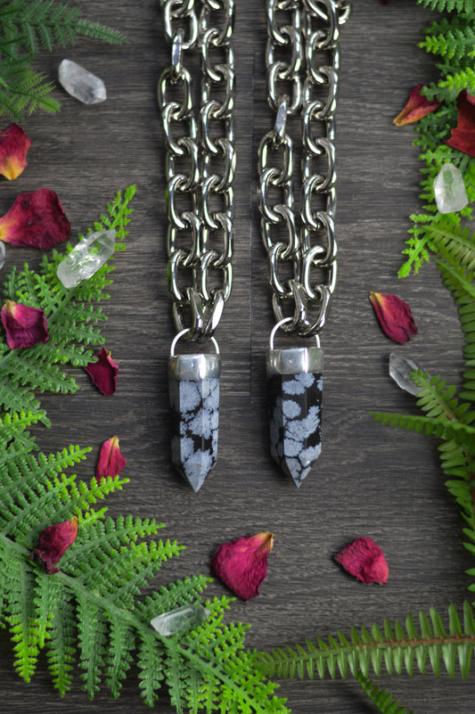 Snowflake Obsidian Chunky Chain Necklace