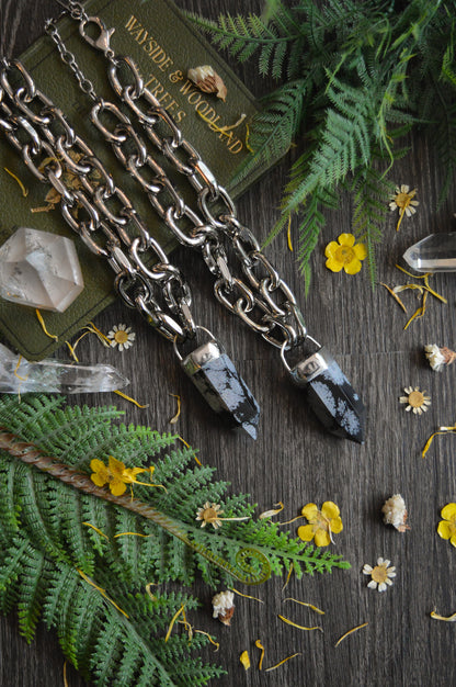 Snowflake Obsidian Chunky Chain Necklace