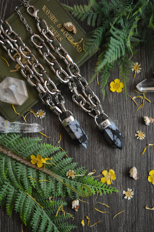 Snowflake Obsidian Chunky Chain Necklace