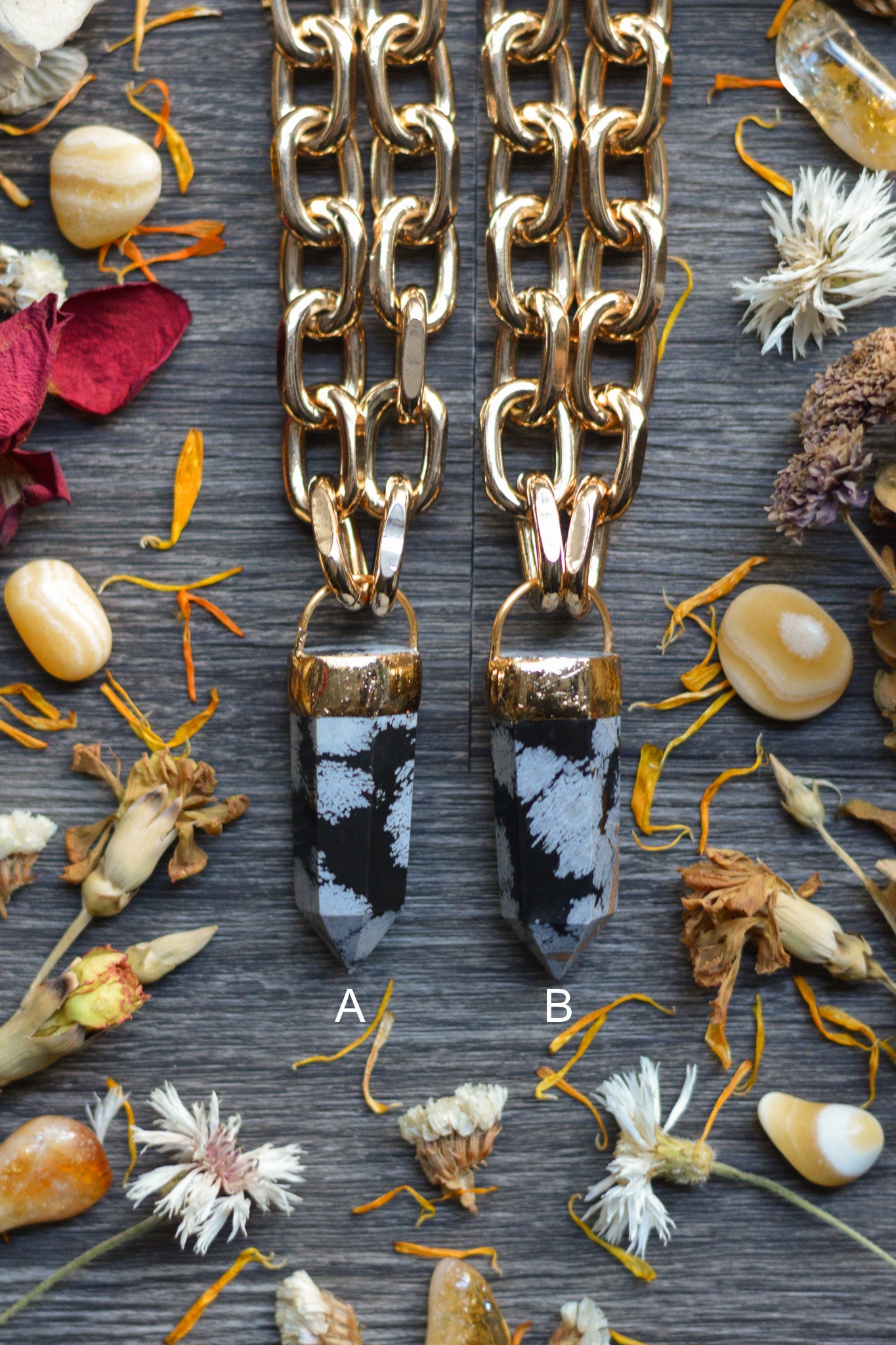 Snowflake Obsidian Gold Tone Chunky Chain Necklace