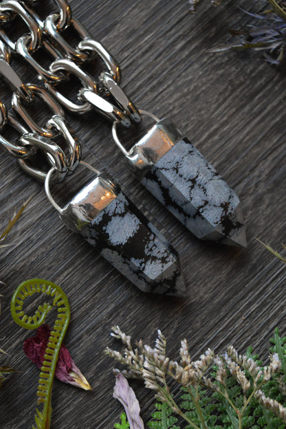 Snowflake Obsidian Chunky Chain Necklace