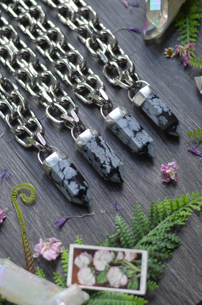 Snowflake Obsidian Chunky Chain Necklace