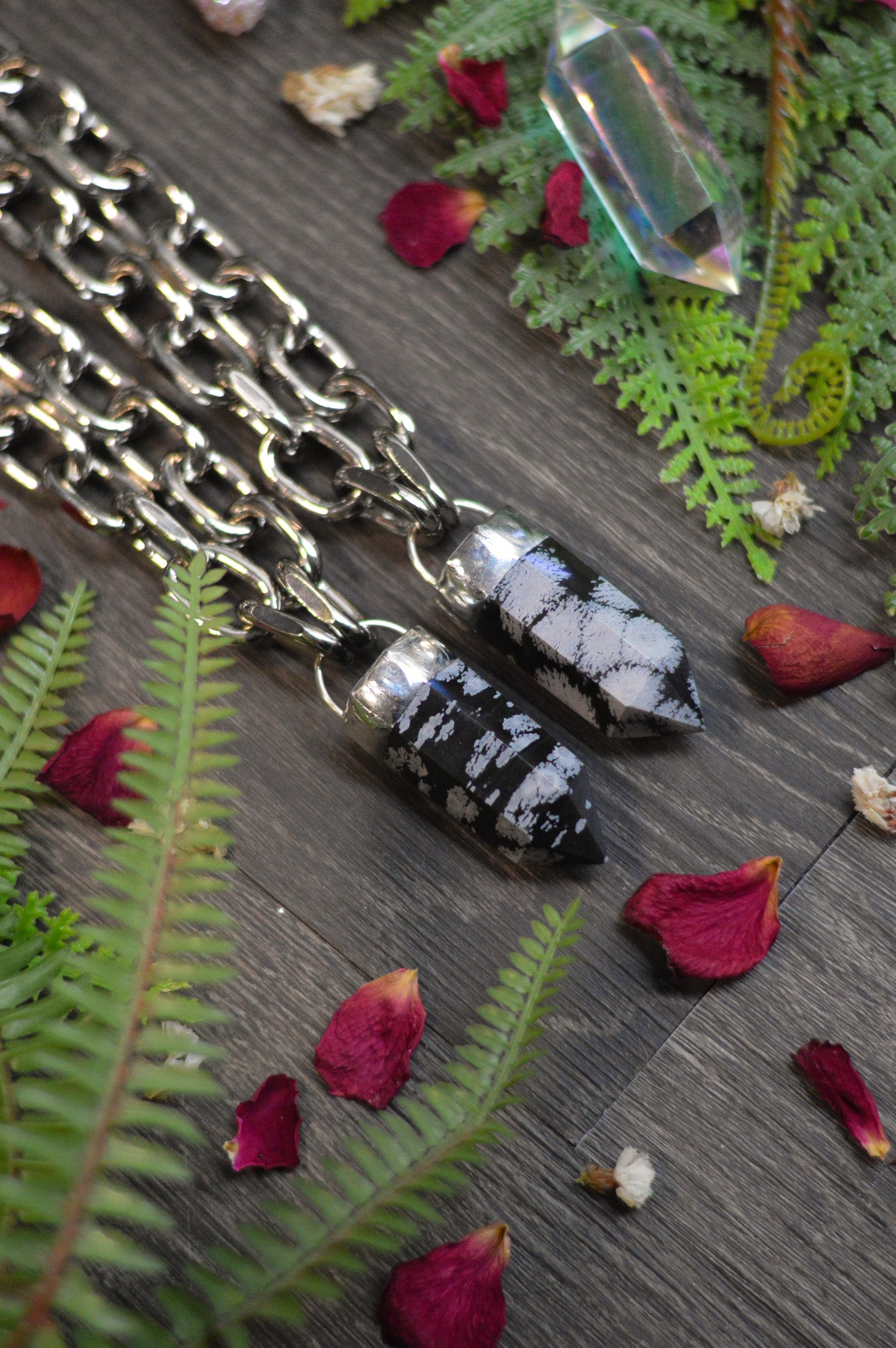 Snowflake Obsidian Chunky Chain Necklace