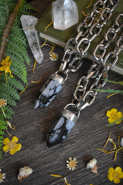 Snowflake Obsidian Chunky Chain Necklace