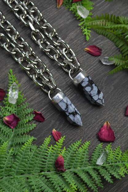 Snowflake Obsidian Chunky Chain Necklace