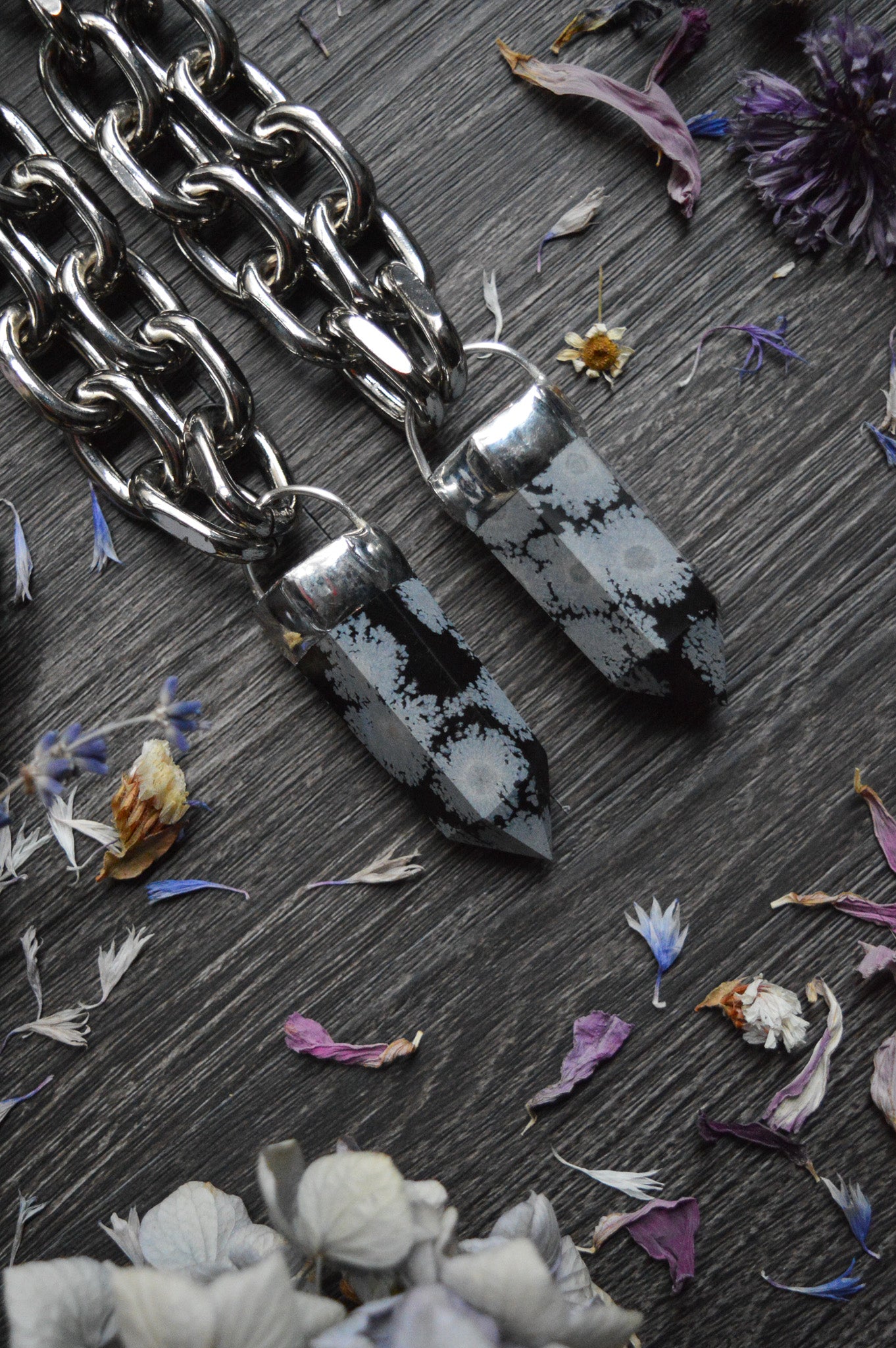 Snowflake Obsidian Chunky Chain Necklace