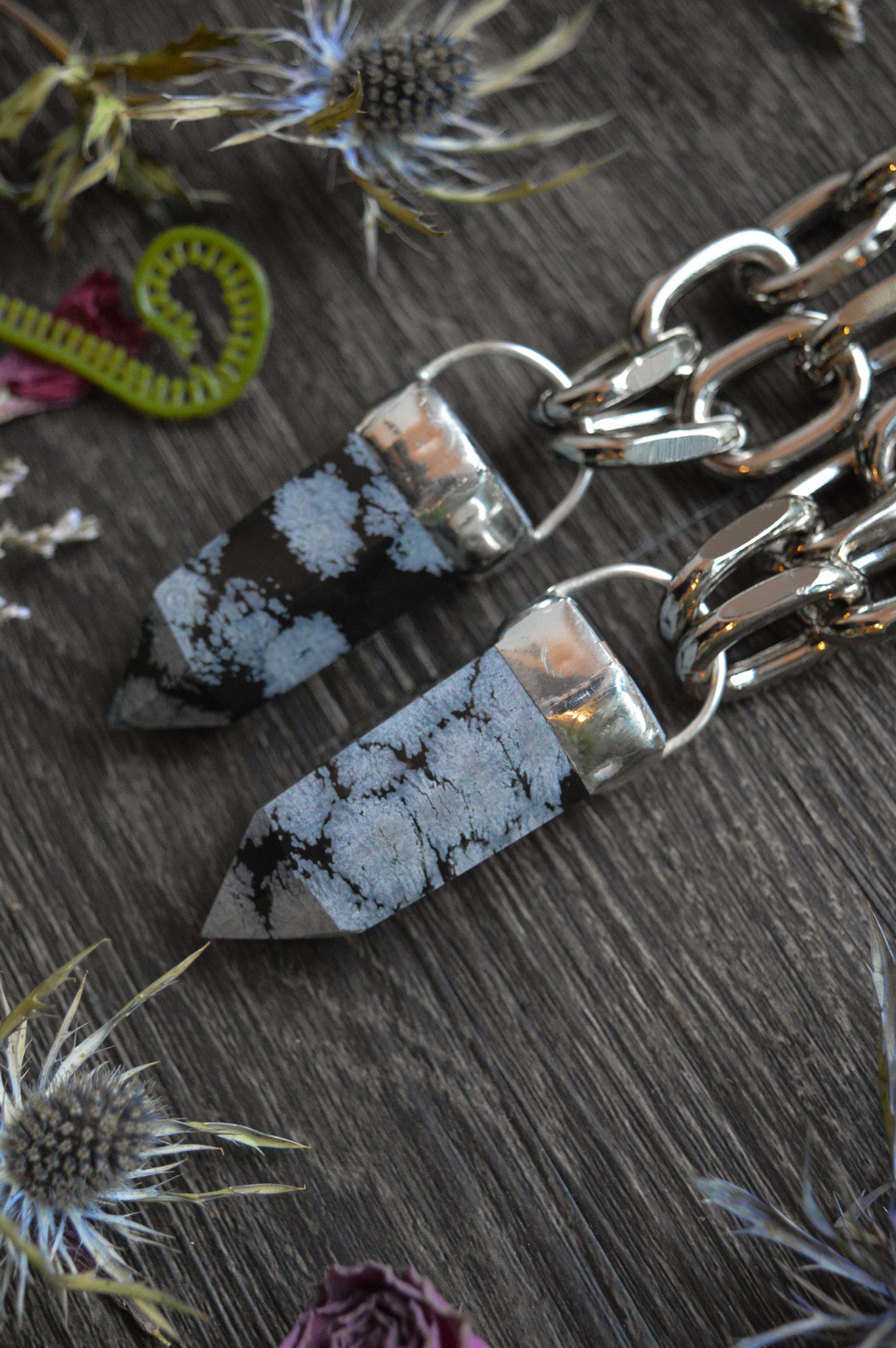 Snowflake Obsidian Chunky Chain Necklace