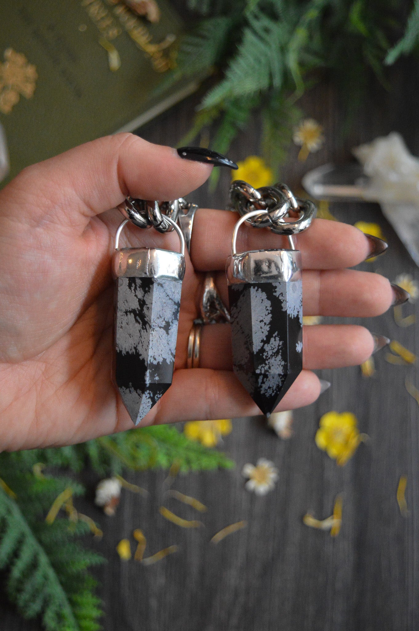 Snowflake Obsidian Chunky Chain Necklace