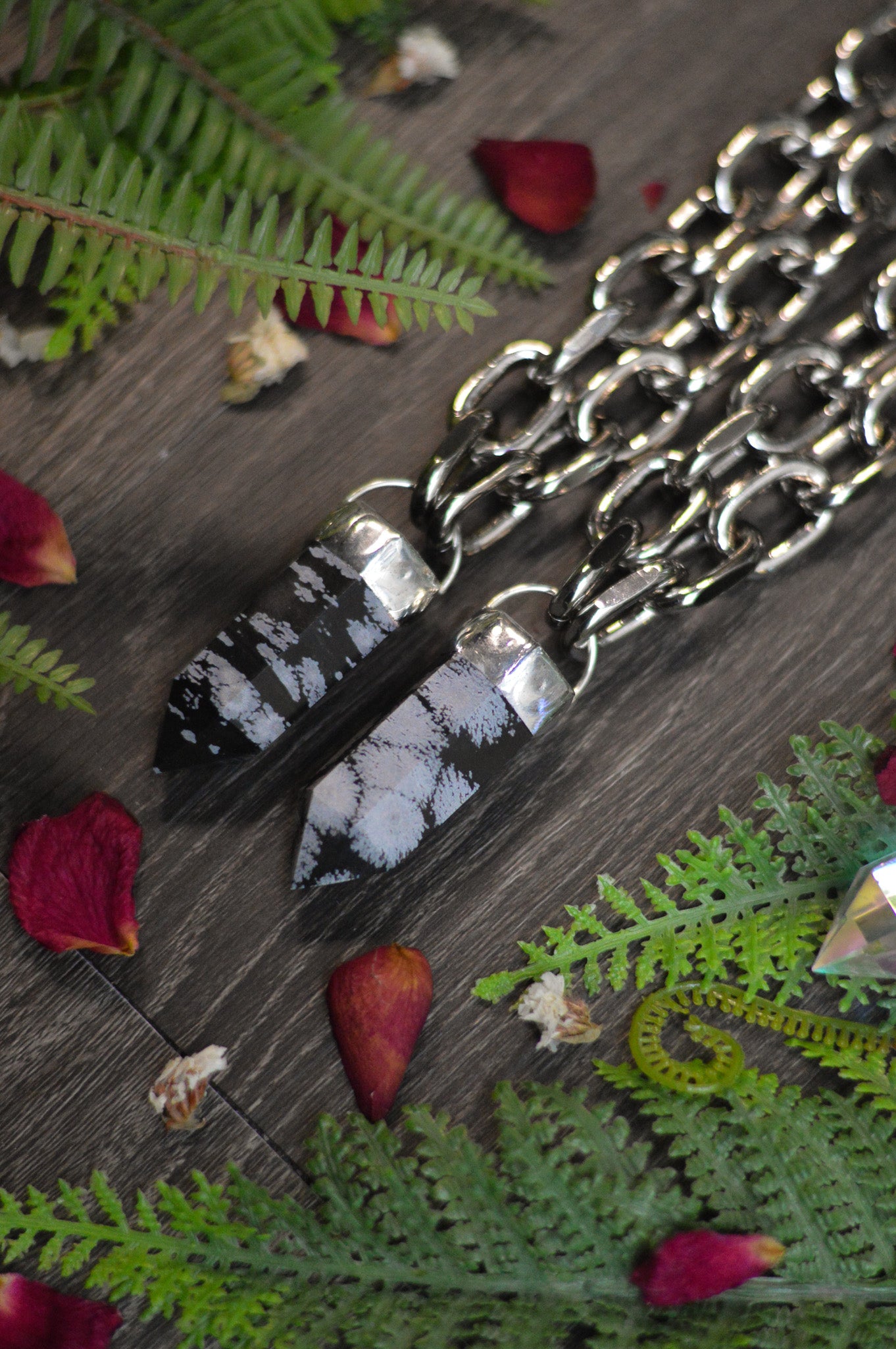 Snowflake Obsidian Chunky Chain Necklace