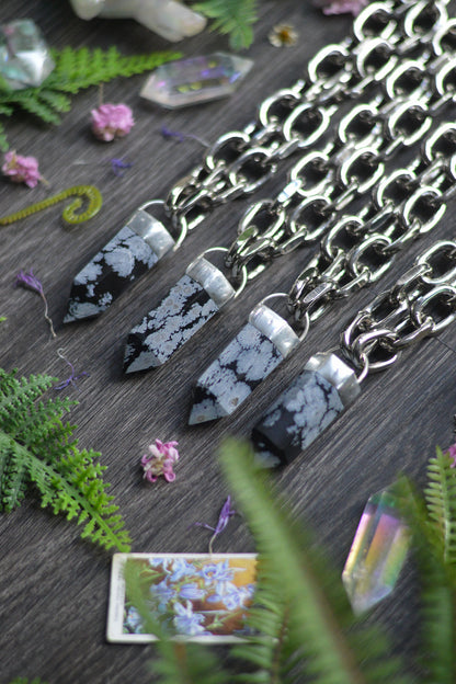 Snowflake Obsidian Chunky Chain Necklace