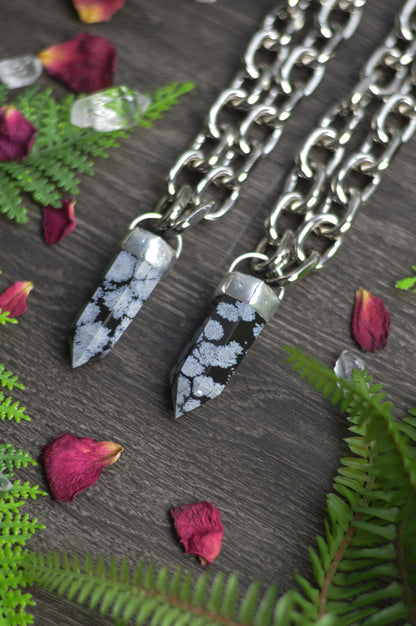 Snowflake Obsidian Chunky Chain Necklace