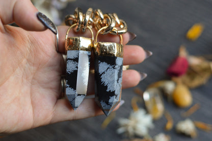 Snowflake Obsidian Gold Tone Chunky Chain Necklace