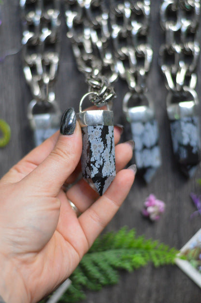 Snowflake Obsidian Chunky Chain Necklace