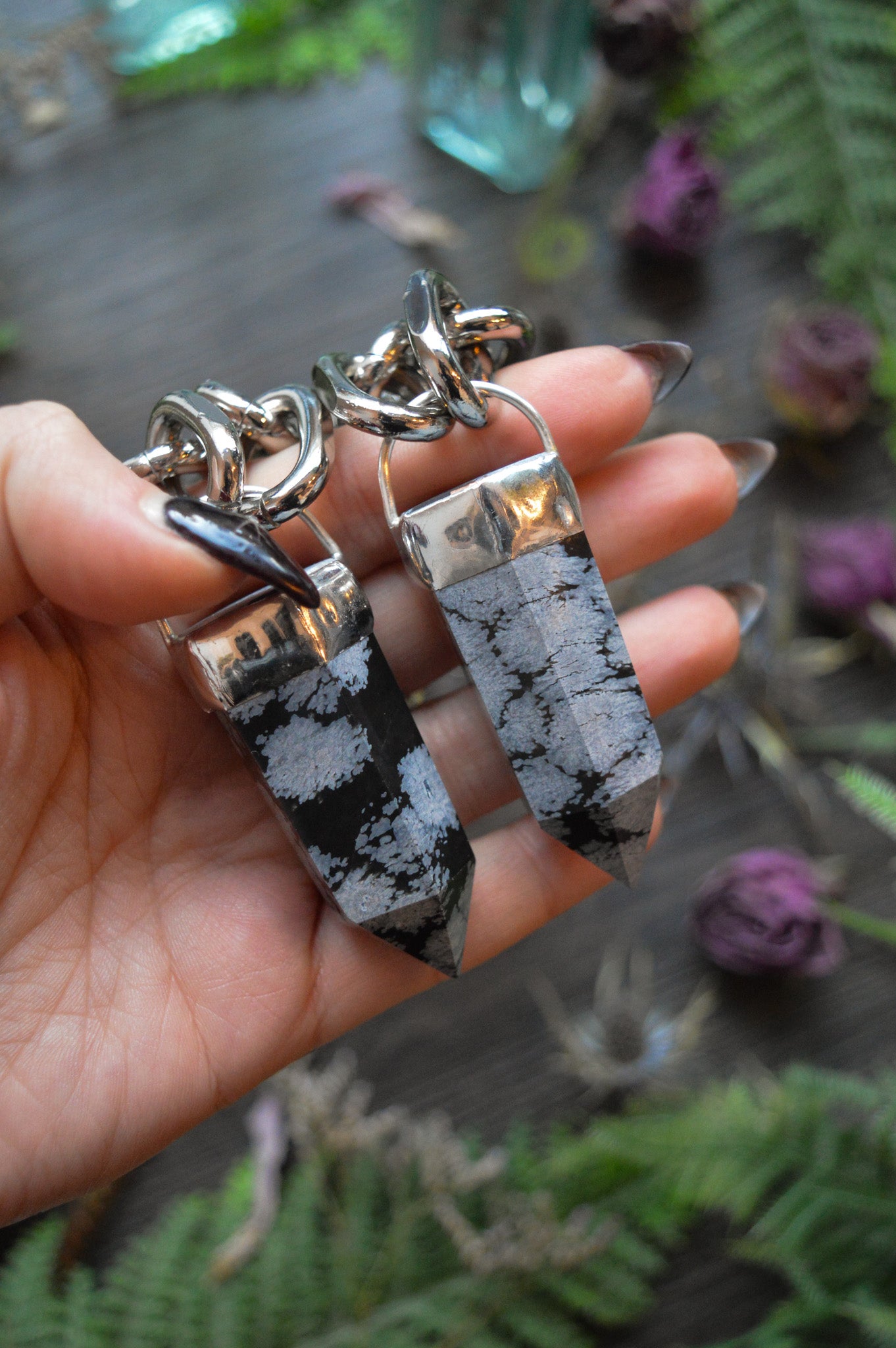 Snowflake Obsidian Chunky Chain Necklace