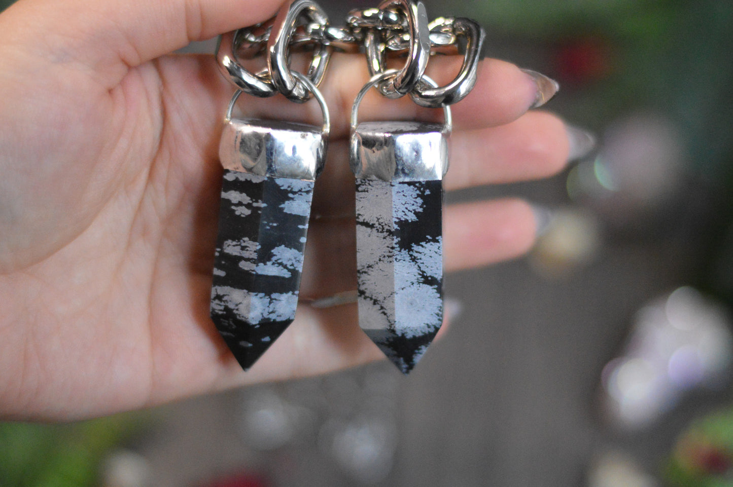 Snowflake Obsidian Chunky Chain Necklace