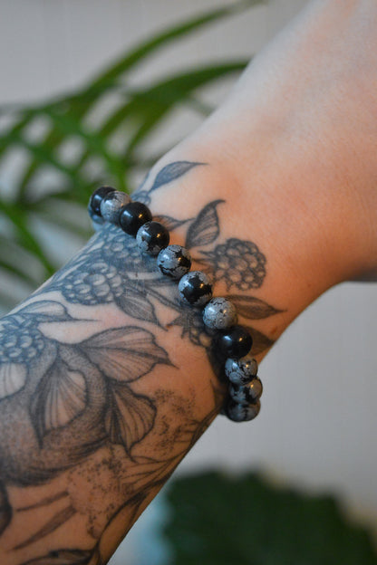 Snowflake Obsidian Bead Bracelet