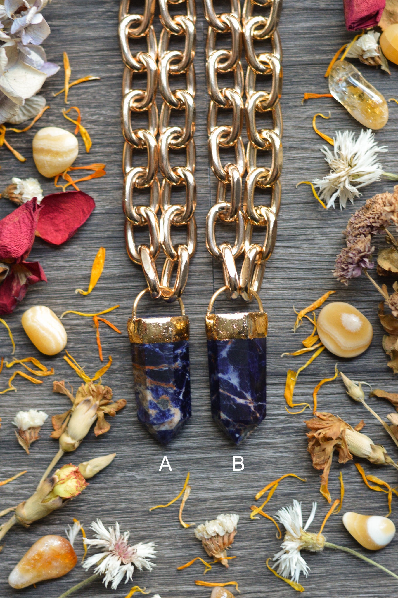 Sodalite Gold Tone Chunky Chain Necklace