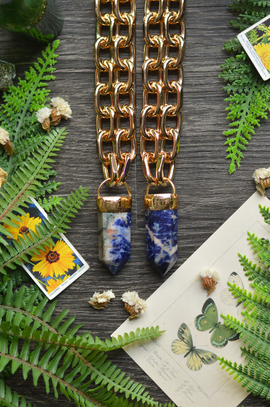 Sodalite Gold Tone Chunky Chain Necklace