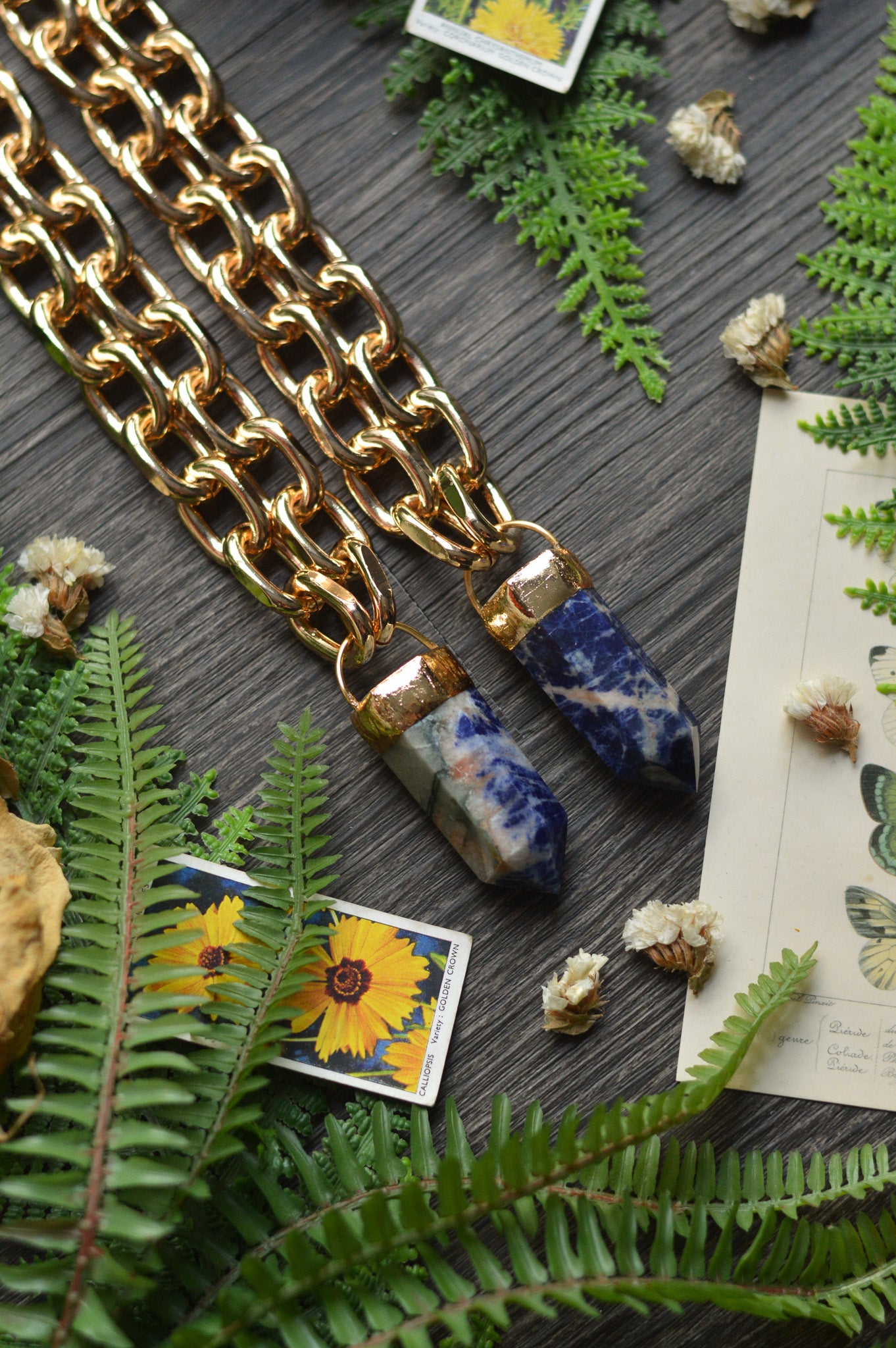 Sodalite Gold Tone Chunky Chain Necklace