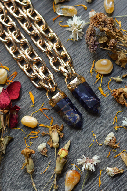 Sodalite Gold Tone Chunky Chain Necklace