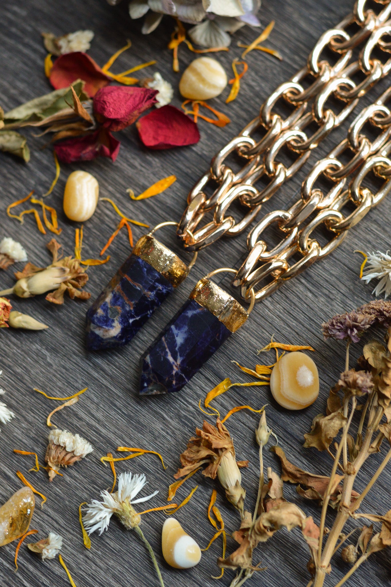 Sodalite Gold Tone Chunky Chain Necklace