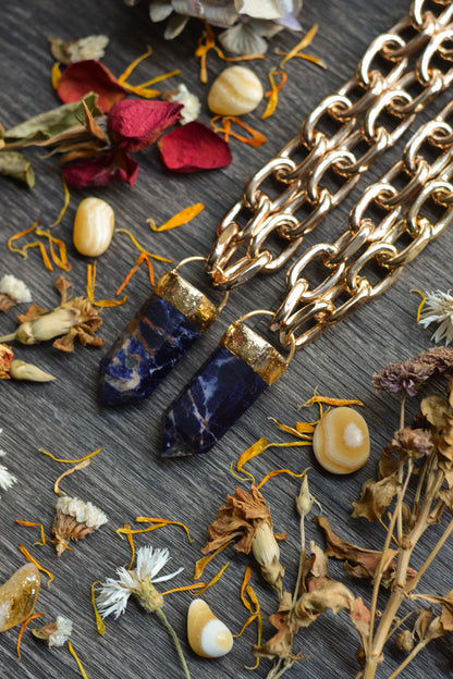 Sodalite Gold Tone Chunky Chain Necklace