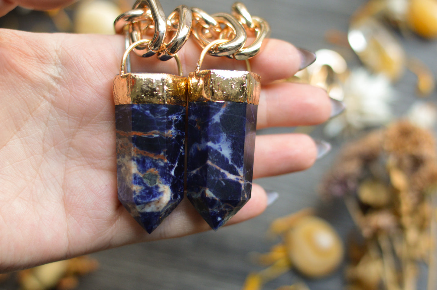Sodalite Gold Tone Chunky Chain Necklace