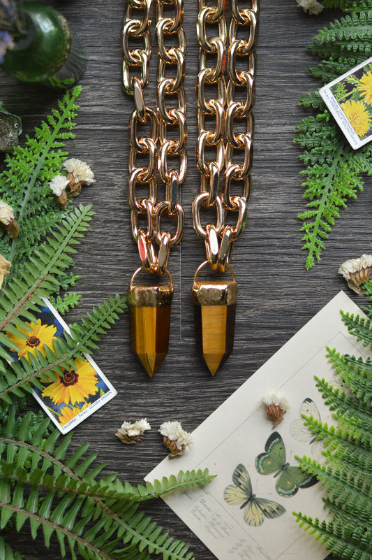 Tigers Eye Gold Tone Chunky Chain Necklace