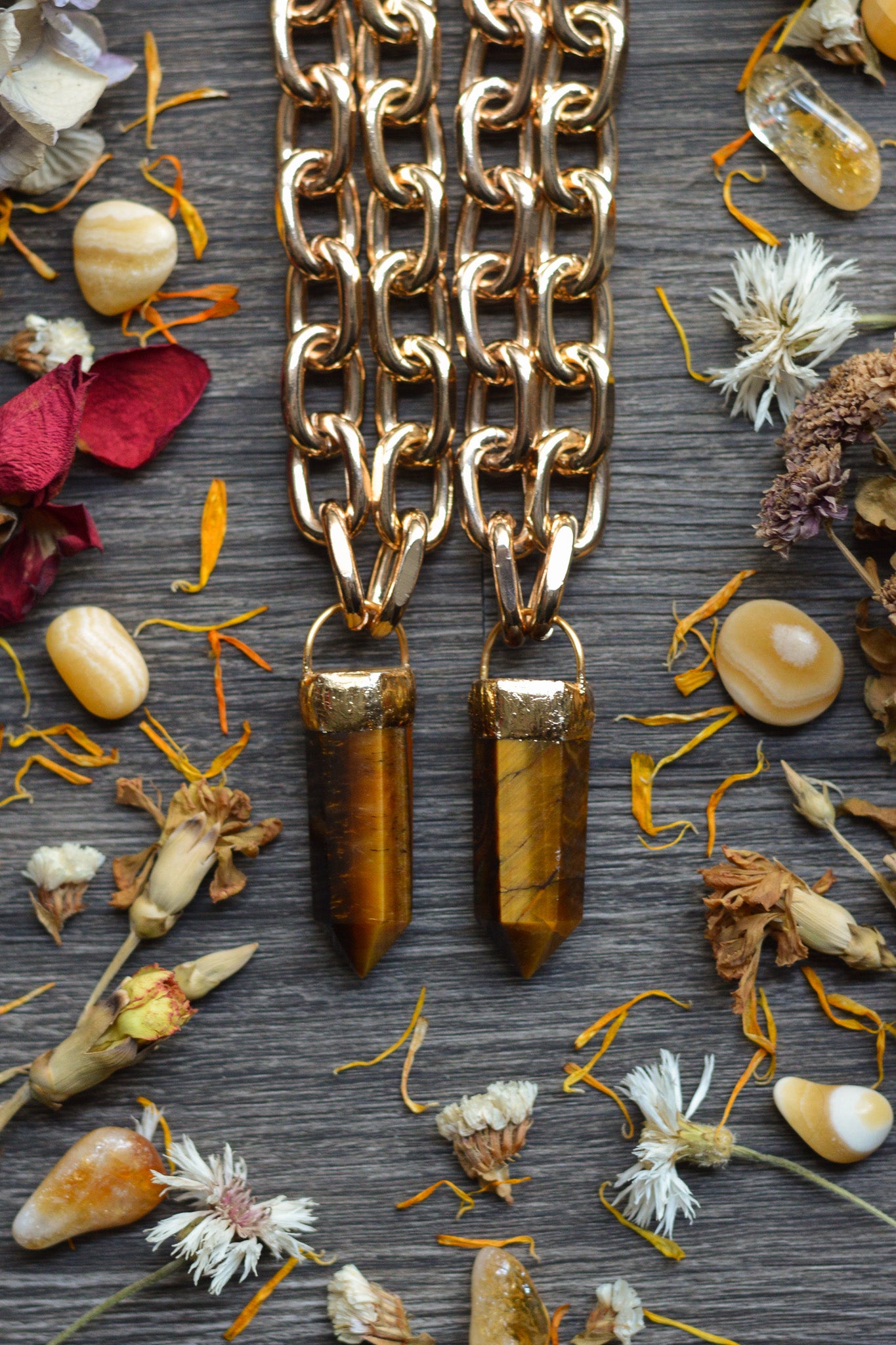 Tigers Eye Gold Tone Chunky Chain Necklace