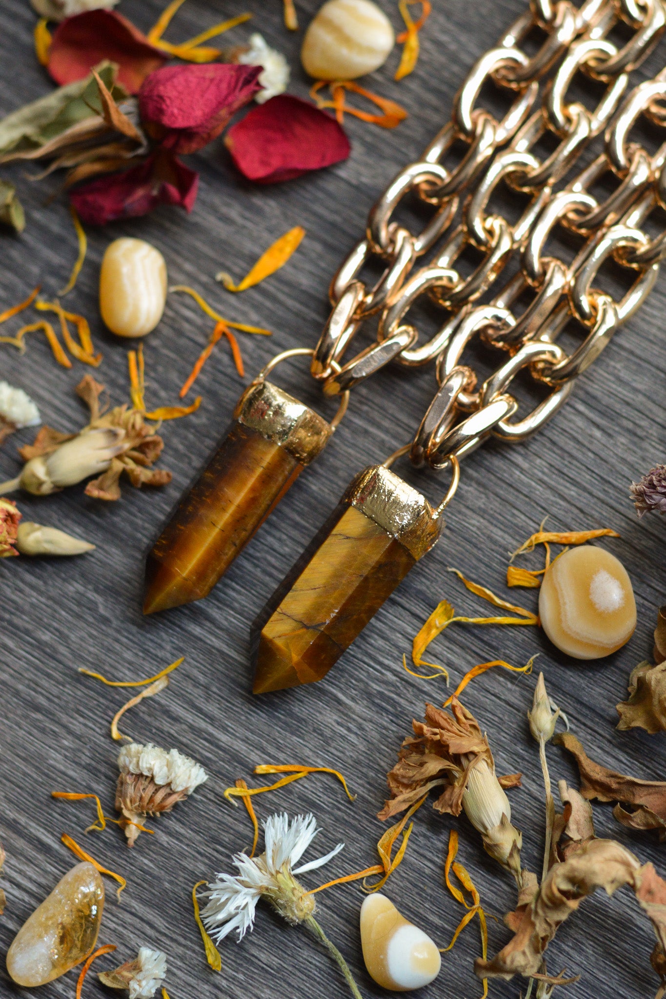 Tigers Eye Gold Tone Chunky Chain Necklace