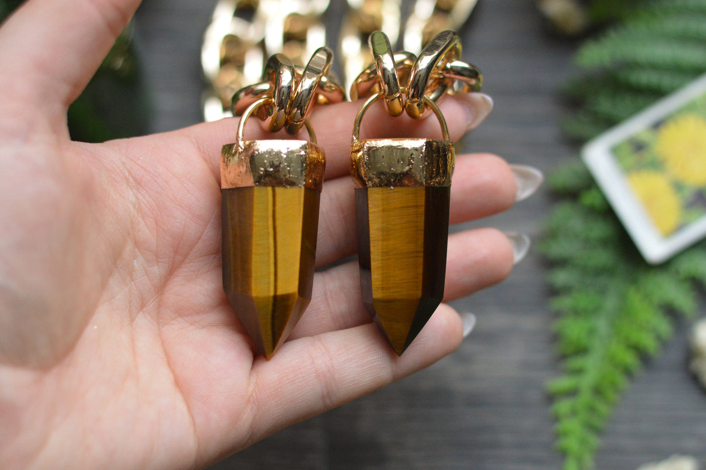 Tigers Eye Gold Tone Chunky Chain Necklace